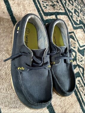 Cat & Jack Navy Canvas boys Boat Shoes with Yellow Accents